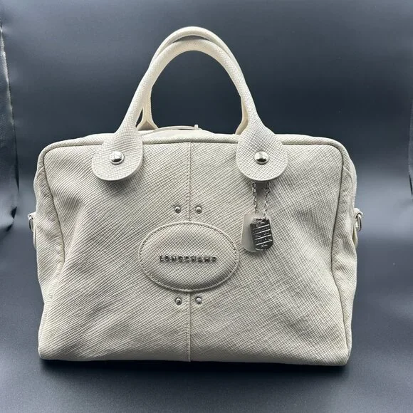 Longchamp Quadri Leather 2Way Crossbody Satchel Cream Off White EUC - Picture 2 of 7